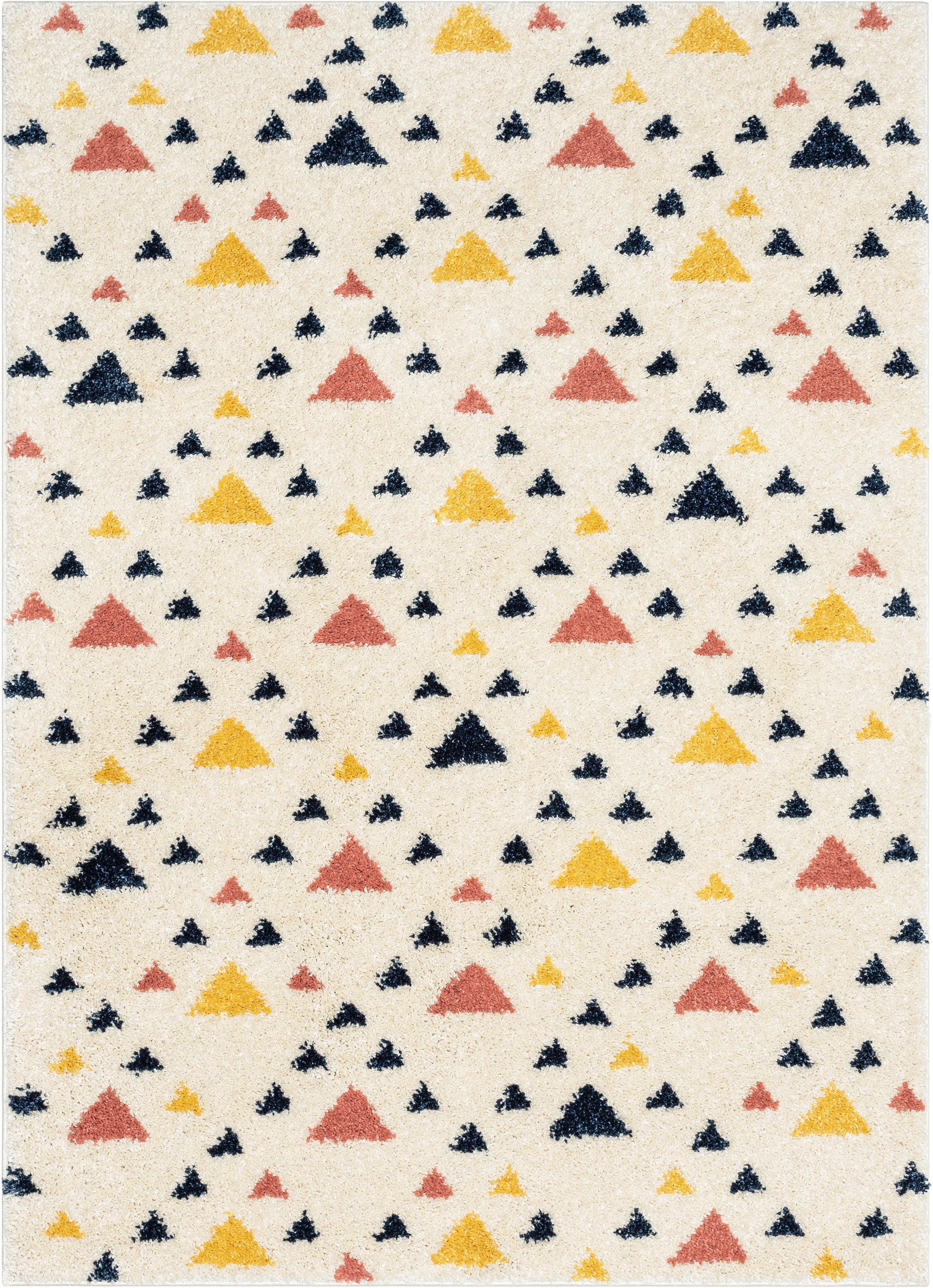 Jax Retro Geometric Triangle Ivory Blue Rainbow Shag Rug