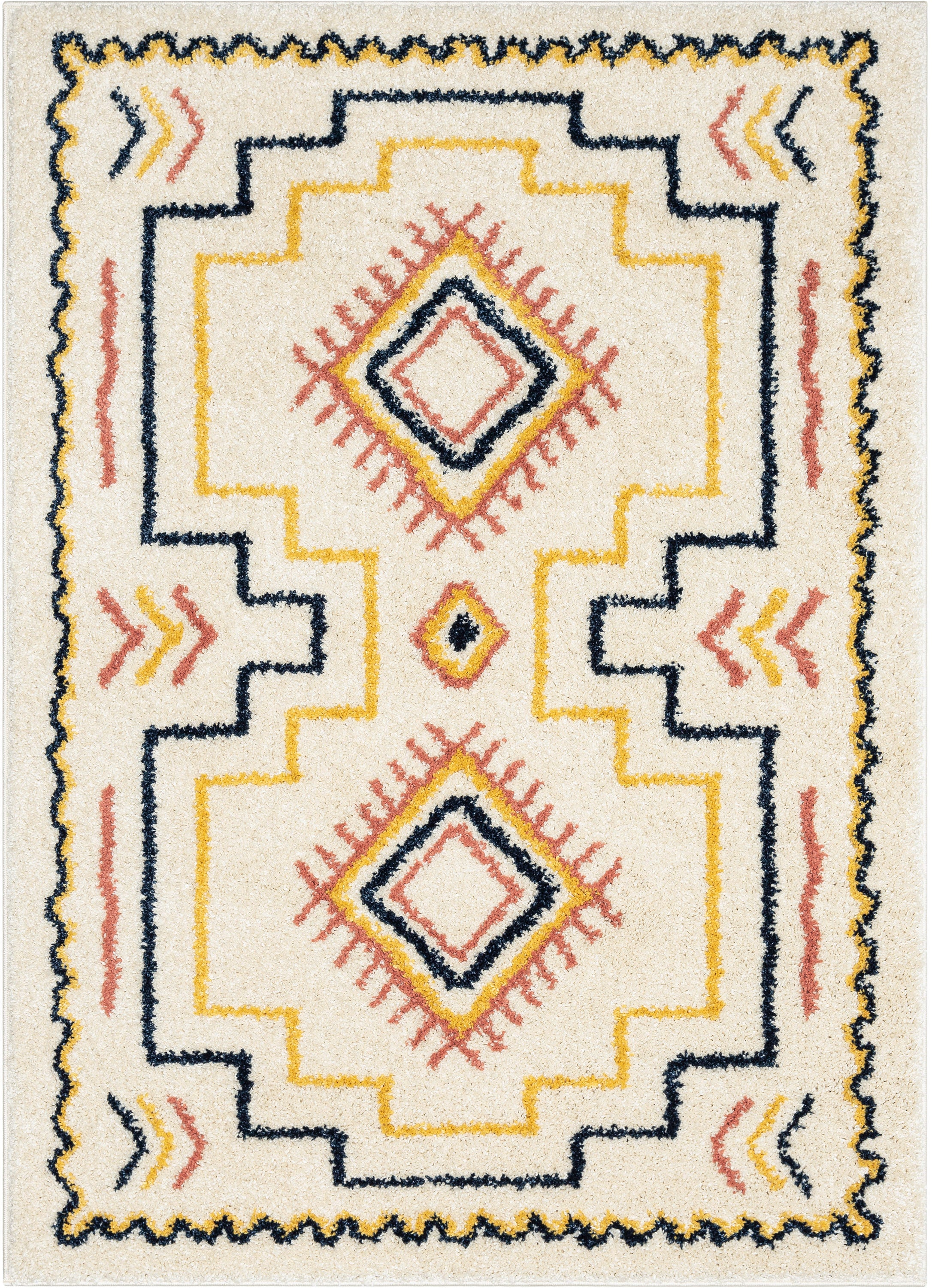 Audi Ethnic Medallion Ivory Rainbow Shag Rug