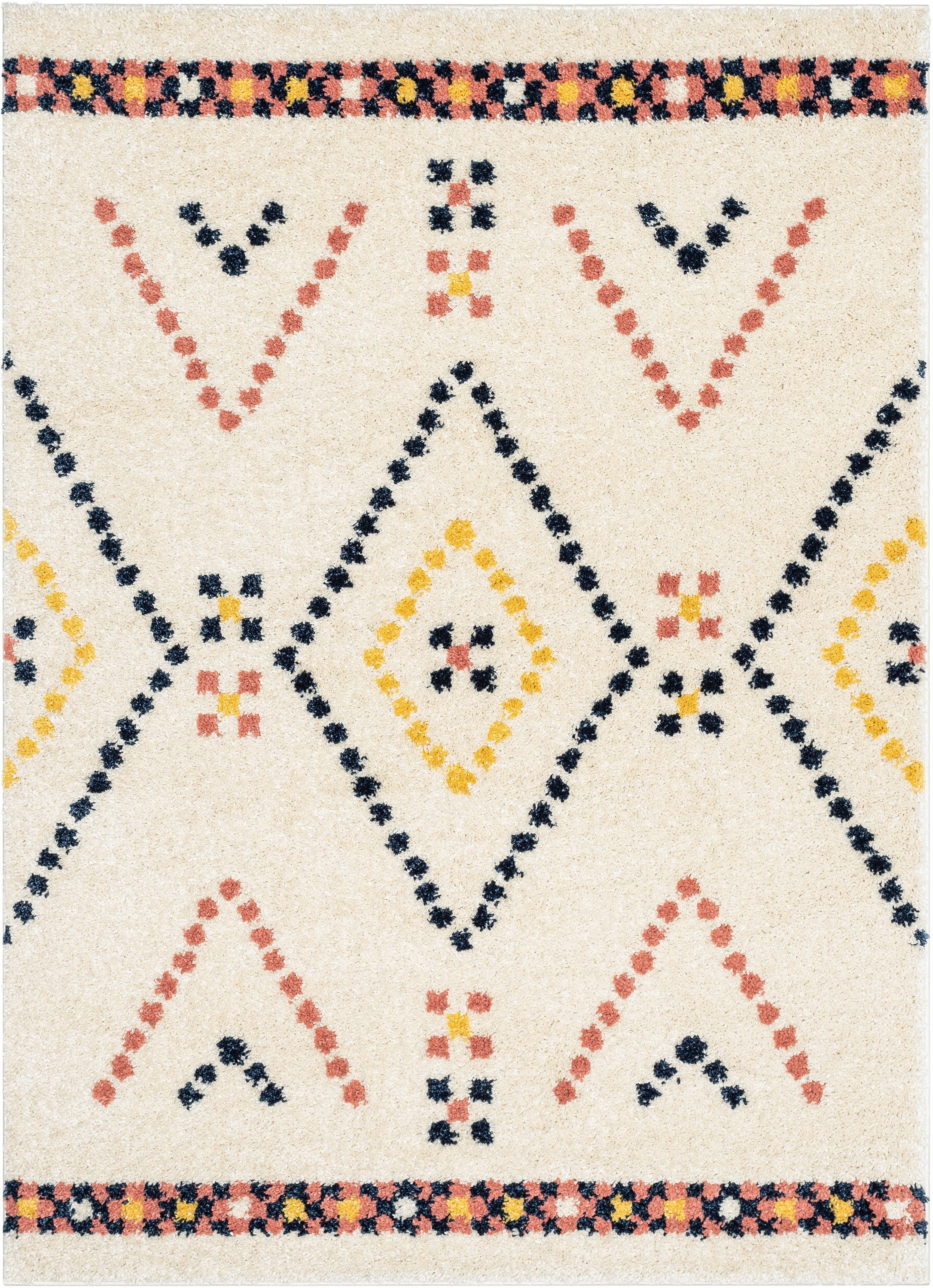 Puma Moroccan Tribal Diamond Ivory Rainbow Shag Rug