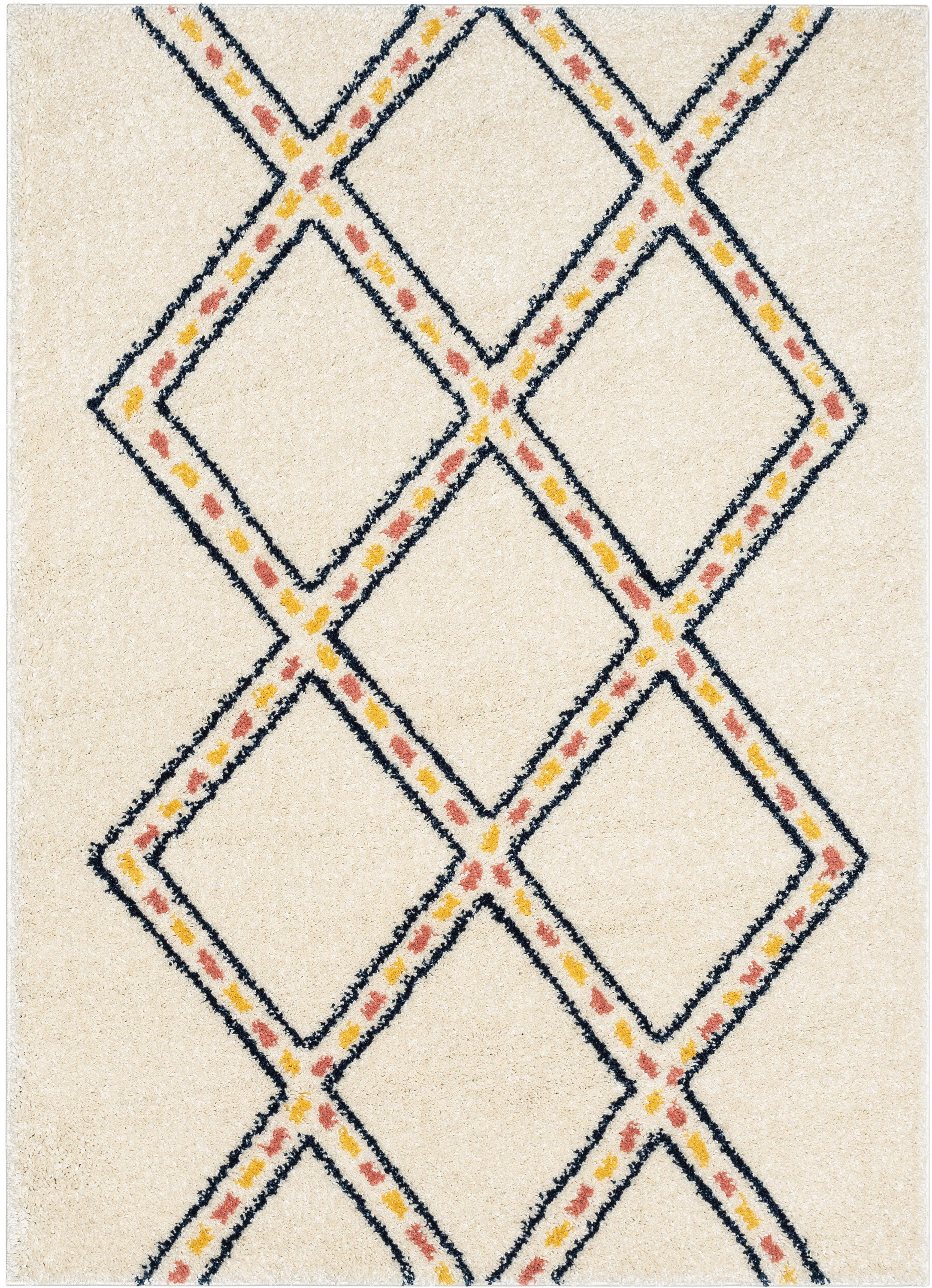 Bodhi Moroccan Tribal Diamond Ivory Rainbow Shag Rug