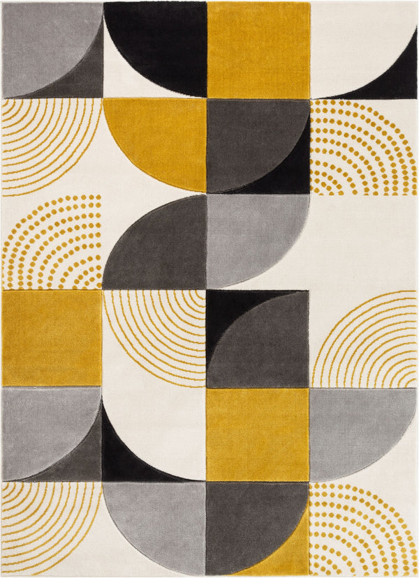 Margot Gold Modern Geometric Boxes Lines 3D Textured Rug By Chill Rugs