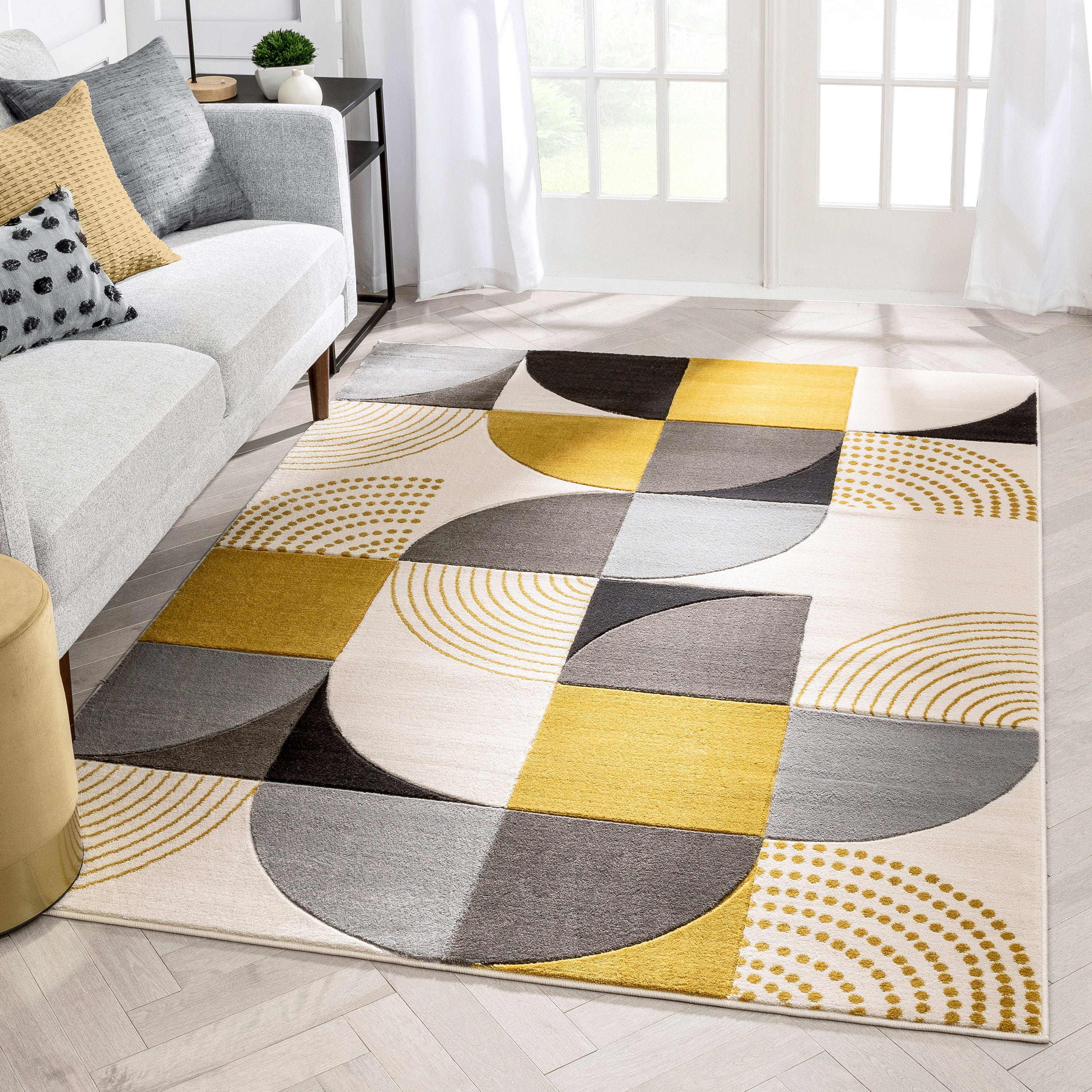 Margot Gold Modern Geometric Boxes Lines 3D Textured Rug By Chill Rugs