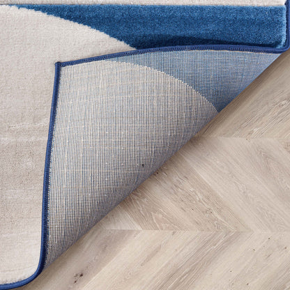 Margot Blue Modern Geometric Boxes Lines 3D Textured Rug