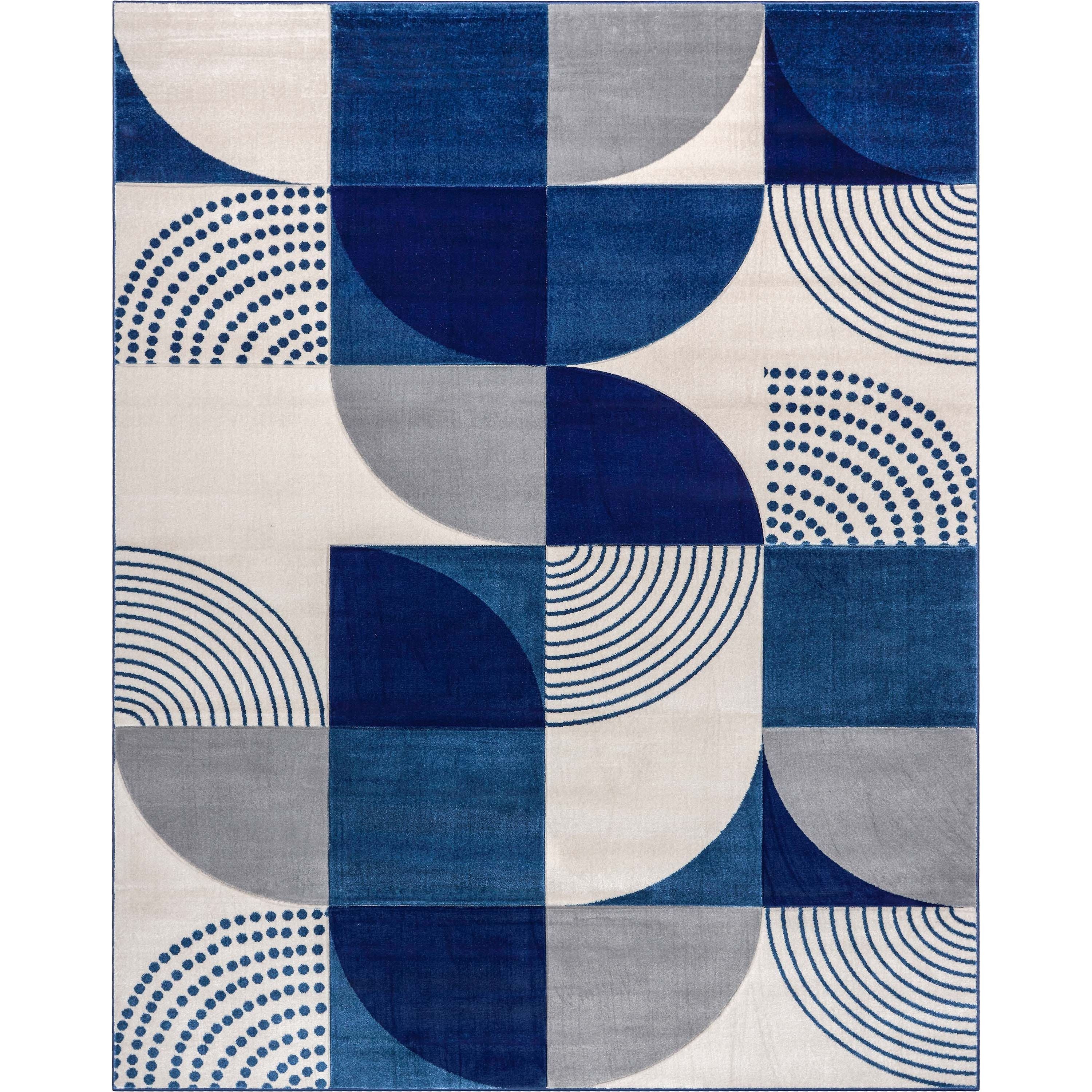 Margot Blue Modern Geometric Boxes Lines 3D Textured Rug