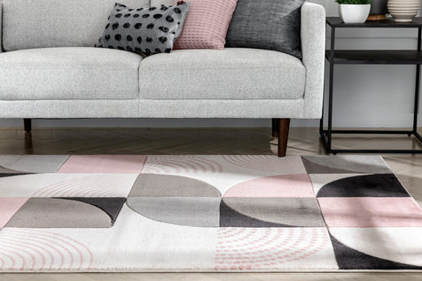 Margot Blush Pink Modern Geometric Boxes Lines 3D Textured Rug By Chill Rugs