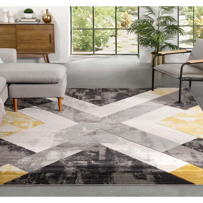 Rosa Gold Modern Geometric 3D Textured Rug