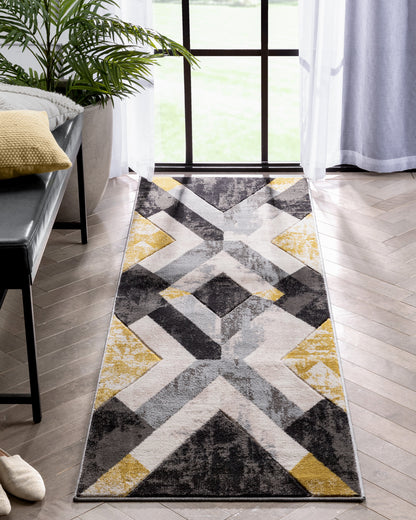 Rosa Gold Modern Geometric 3D Textured Rug