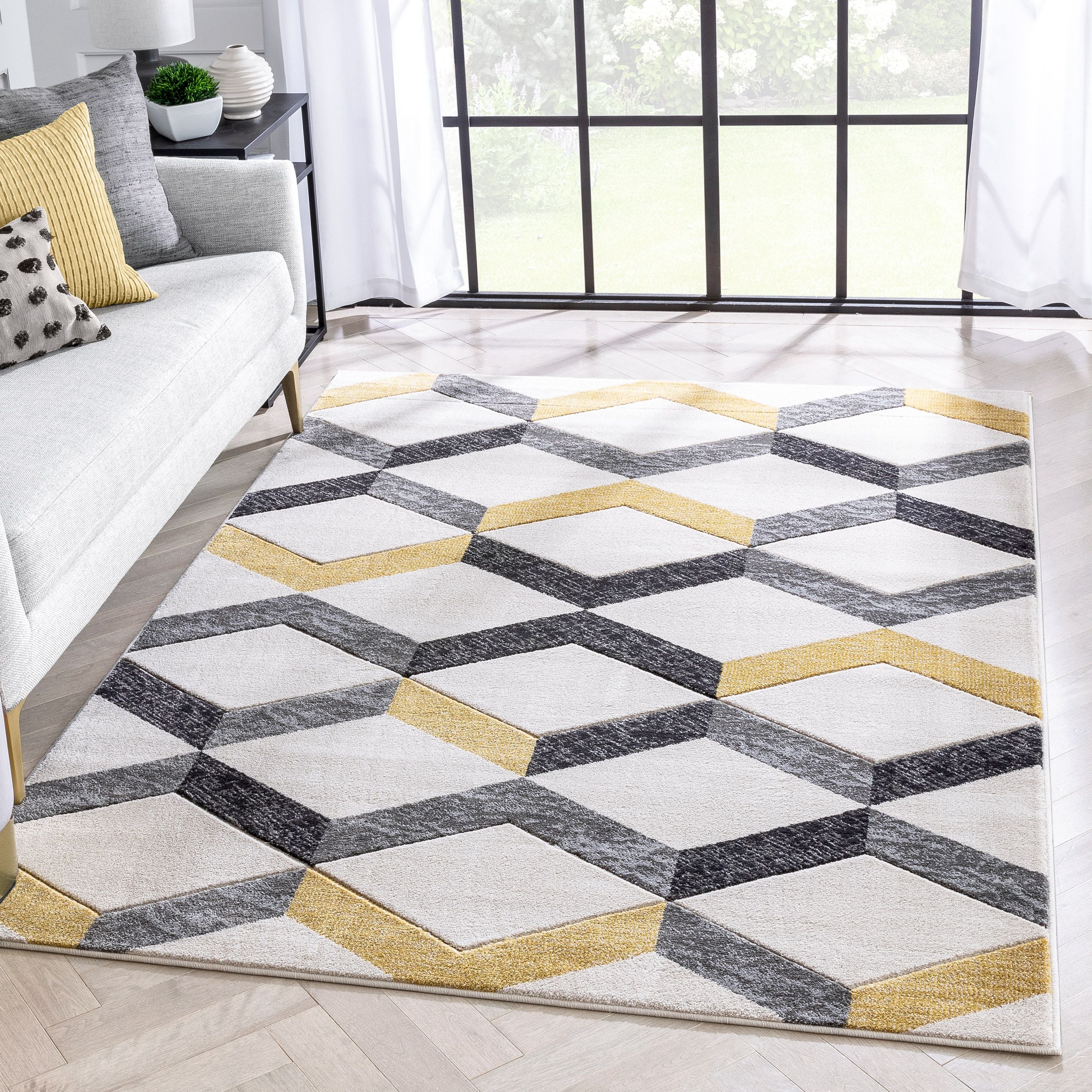 Millie Gold Modern Zigzag 5'3" x 7'3" Geometric 3D Textured Rug