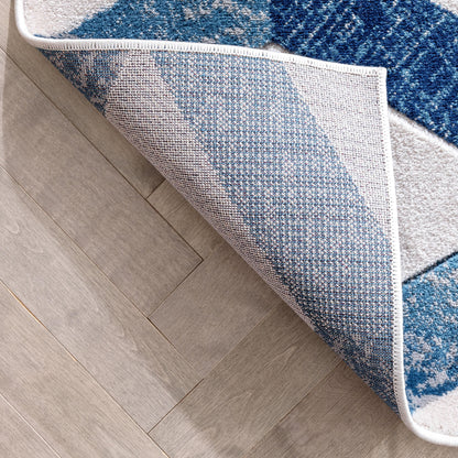 Millie Blue Modern Zigzag Geometric 3D Textured Rug