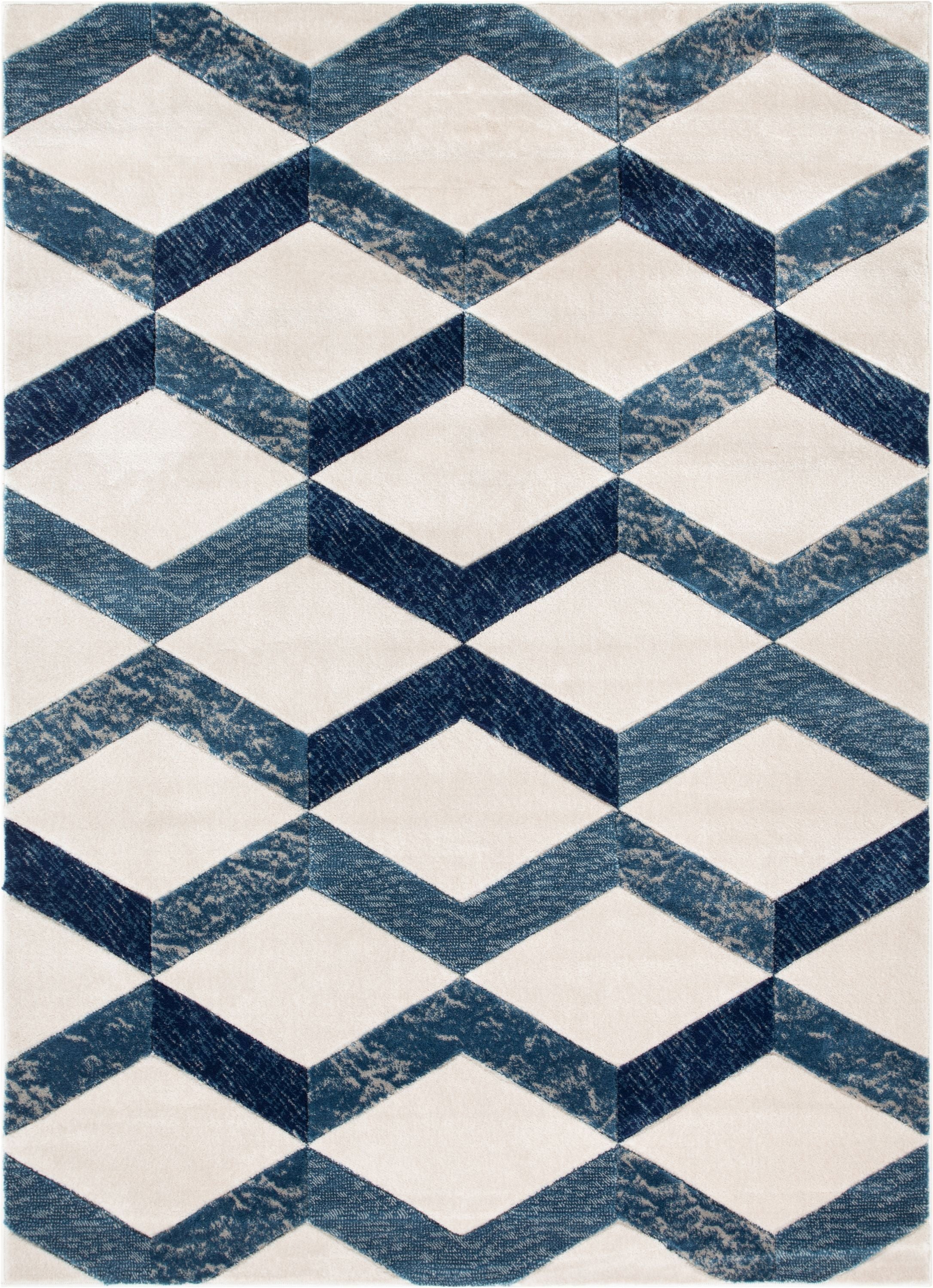 Millie Blue Modern Zigzag Geometric 3D Textured Rug