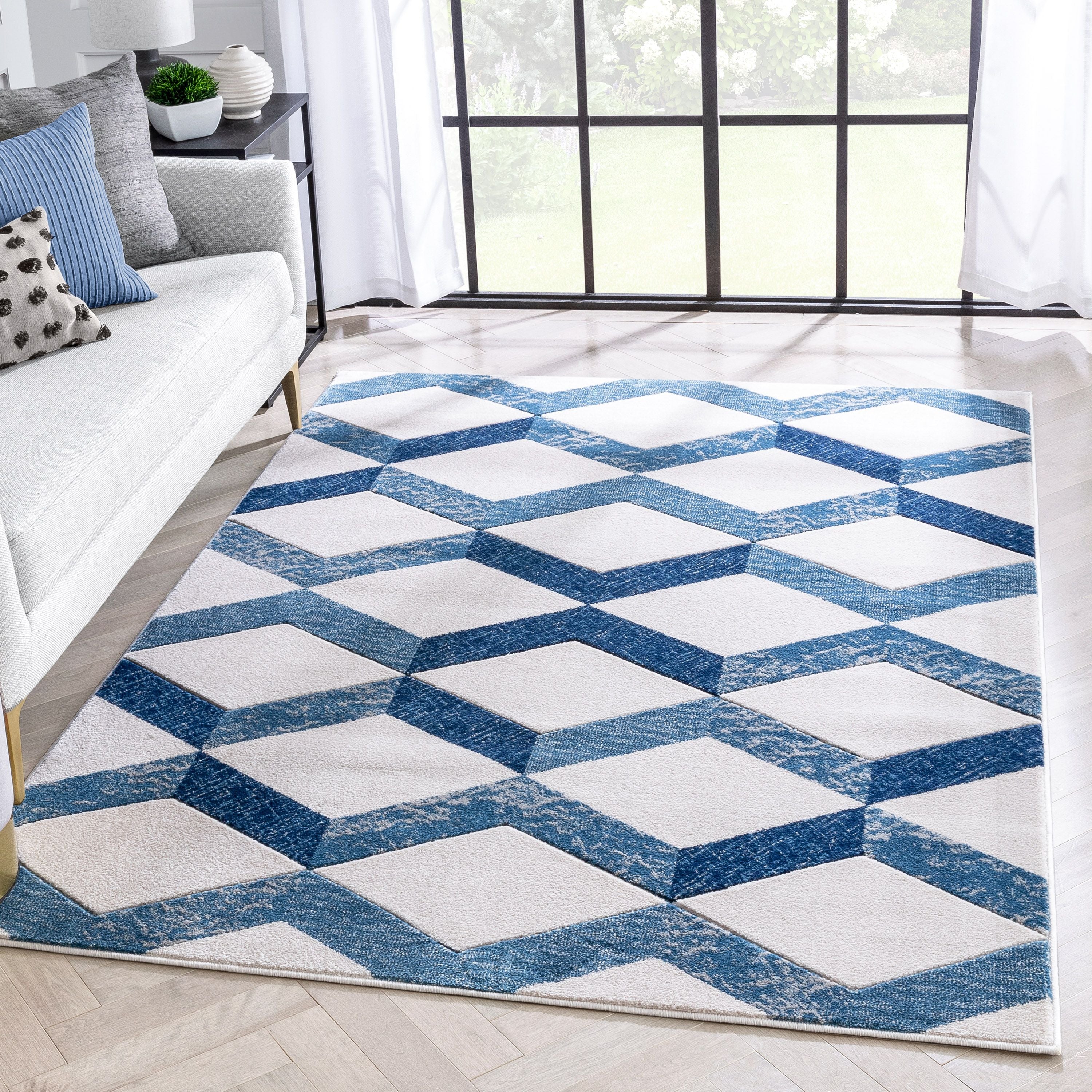 Millie Blue Modern Zigzag Geometric 3D Textured Rug