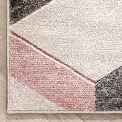 Millie Blush Pink Modern Zigzag Geometric 3D Textured Rug