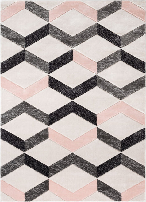 Millie Blush Pink Modern Zigzag Geometric 3D Textured Rug