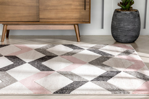 Millie Blush Pink Modern Zigzag Geometric 3D Textured Rug