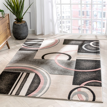 Belle Blush Pink Modern Abstract Geometric 3D Textured Rug