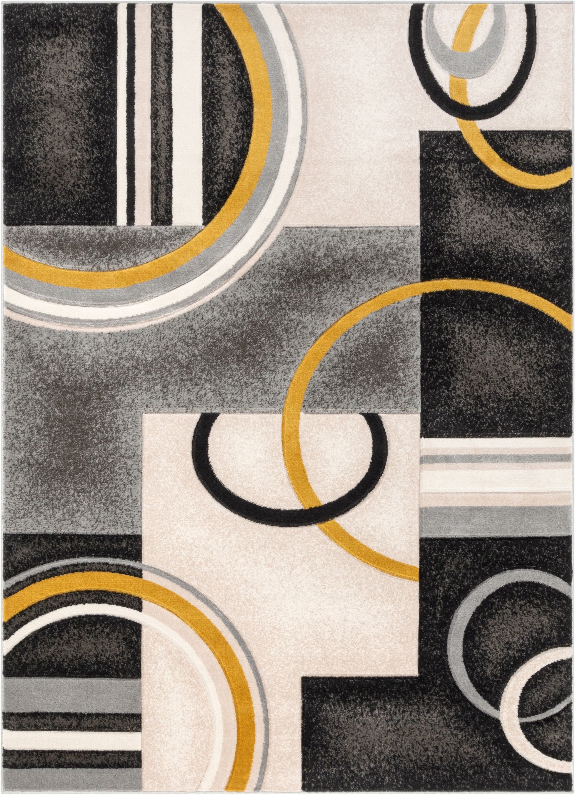 Belle Gold Modern Abstract Geometric 3D Textured Rug