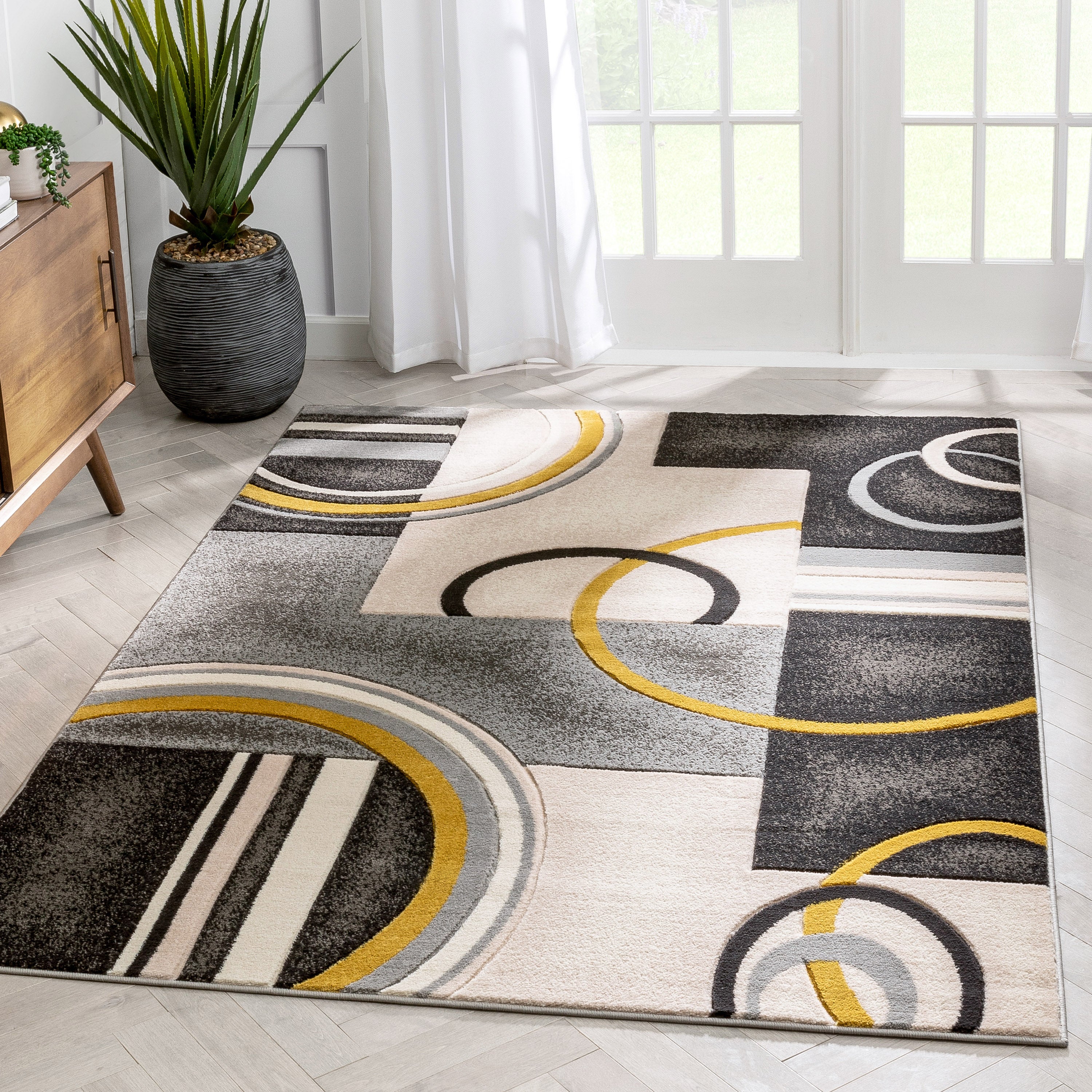 Belle Gold Modern Abstract Geometric 3D Textured Rug