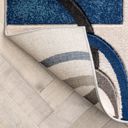 Belle Dark Blue Modern Abstract Geometric 3D Textured Rug