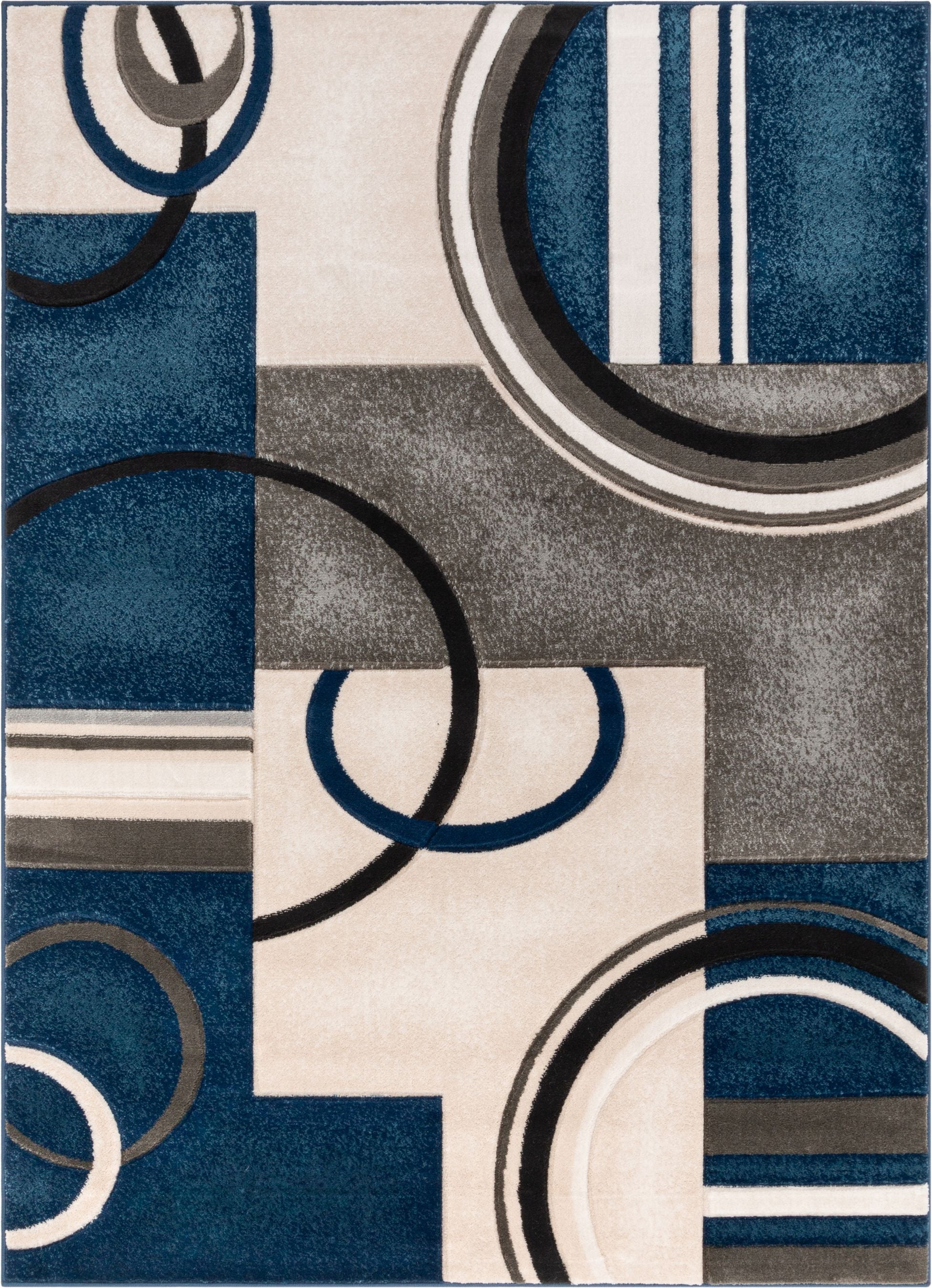 Belle Dark Blue Modern Abstract Geometric 3D Textured Rug