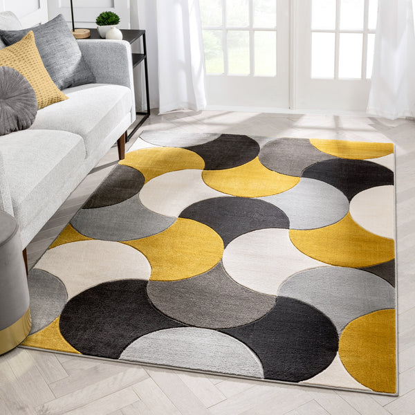 Helena Gold Mid-Century Modern Abstract Geometric 3D Textured Rug
