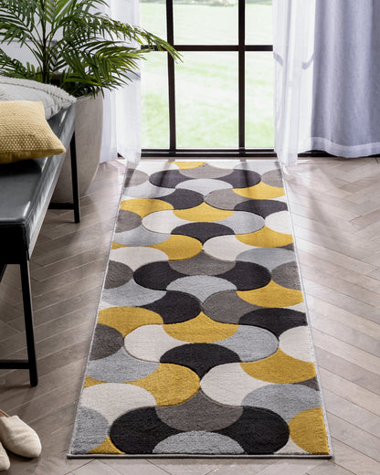 Helena Gold Mid-Century Modern Abstract Geometric 3D Textured Rug