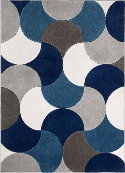 Helena Blue Mid-Century Modern Abstract Geometric 3D Textured Rug