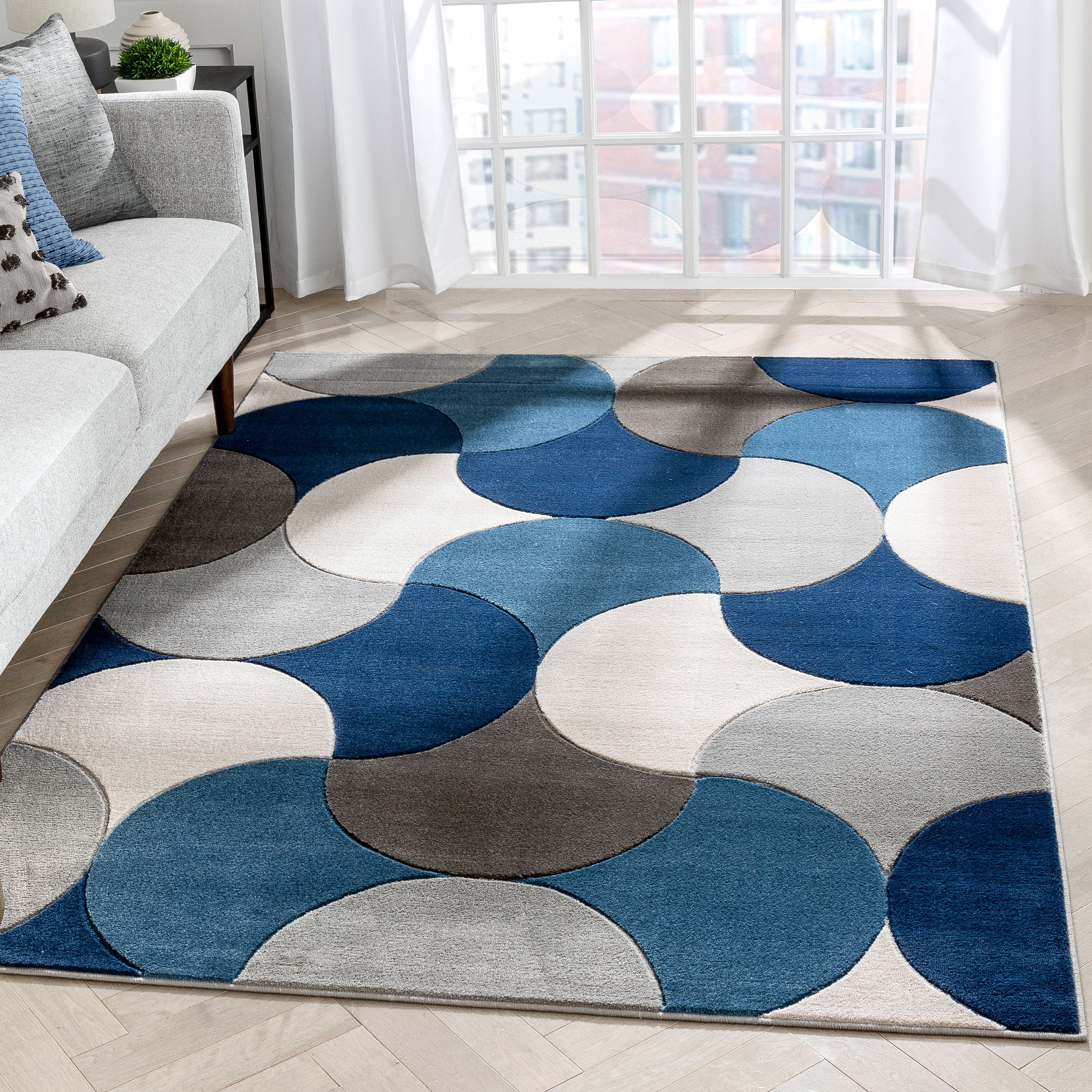 Helena Blue Mid-Century Modern Abstract Geometric 3D Textured Rug