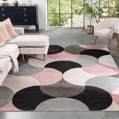 Helena Blush Pink Mid-Century Modern Abstract Geometric 3D Textured Rug