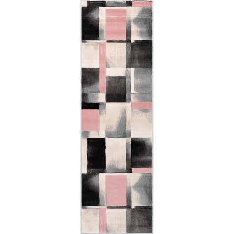 Louisa Blush Pink Modern Geometric Boxes 3D Textured Rug