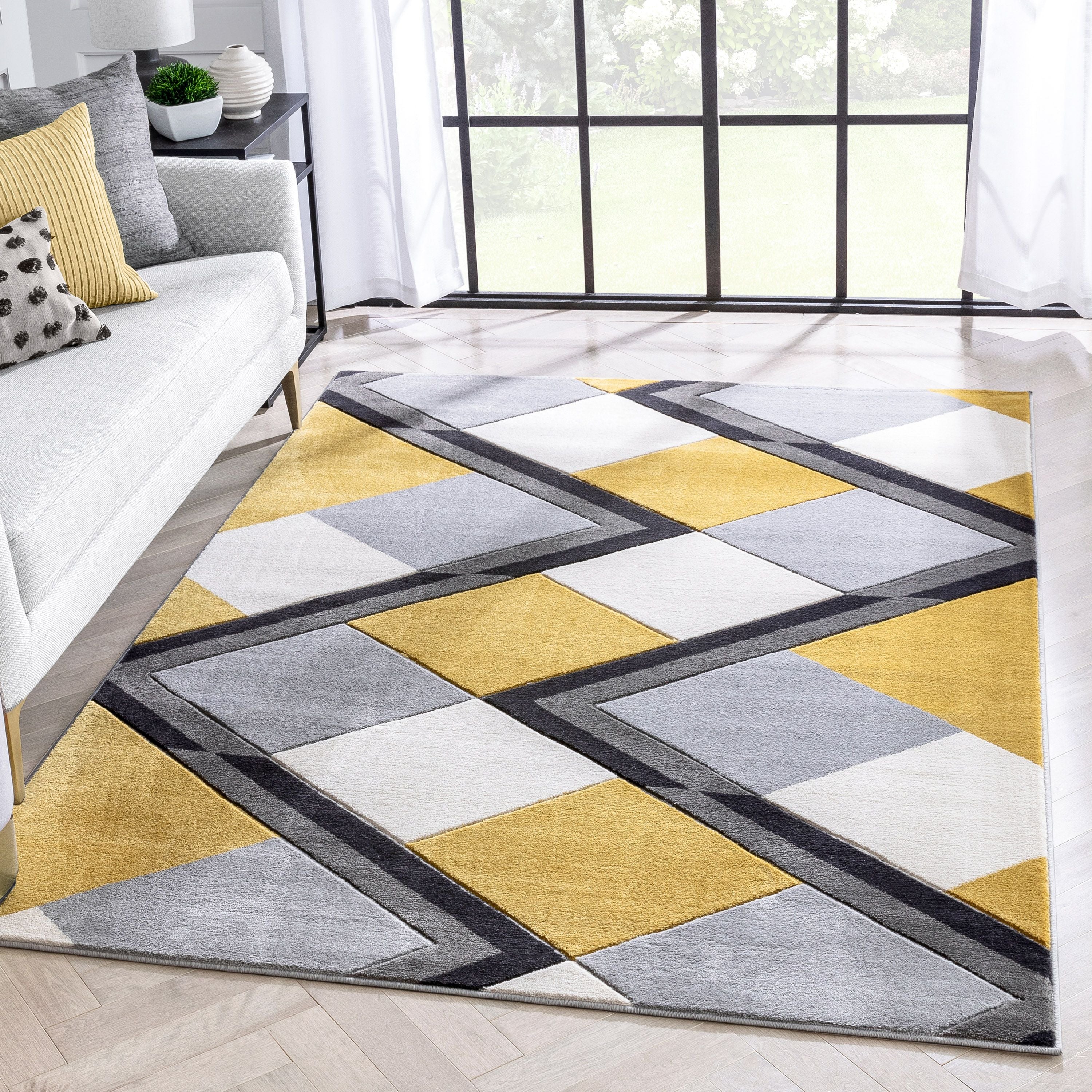 Nora Gold Modern Geometric Stripes 3D Textured Rug