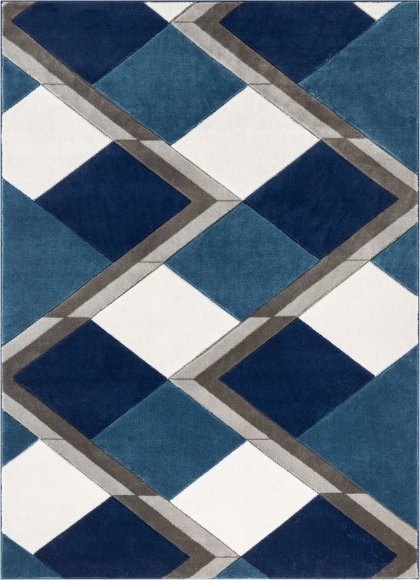 Nora Blue Modern Geometric Stripes 3D Textured Rug