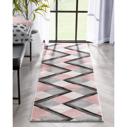 Nora Blush Pink Modern Geometric Stripes 3D Textured Rug