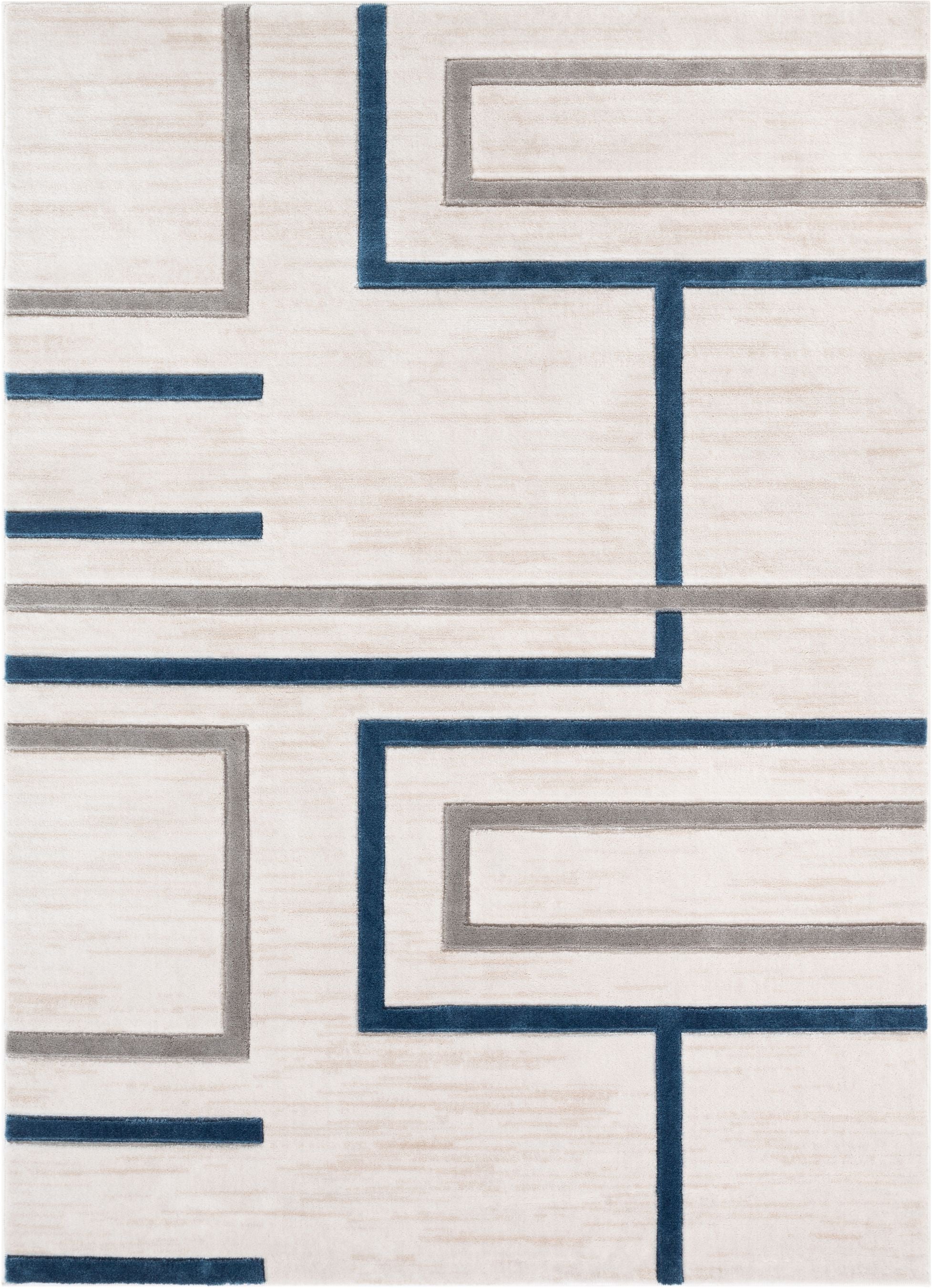 Fiona Blue Modern Geometric Lines 3D Textured Rug