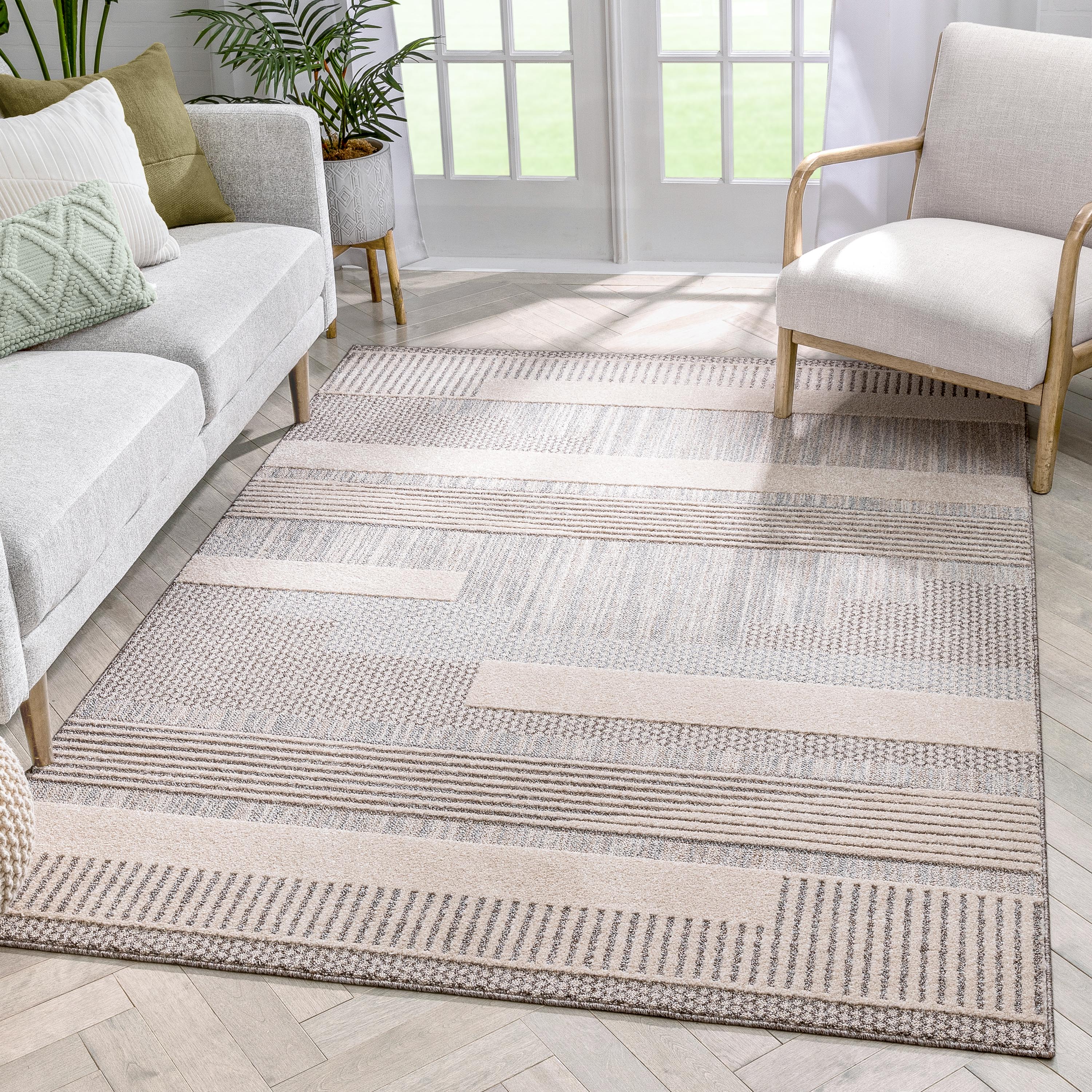 Briar Tribal Geometric Abstract Beige Looped Pile Rug