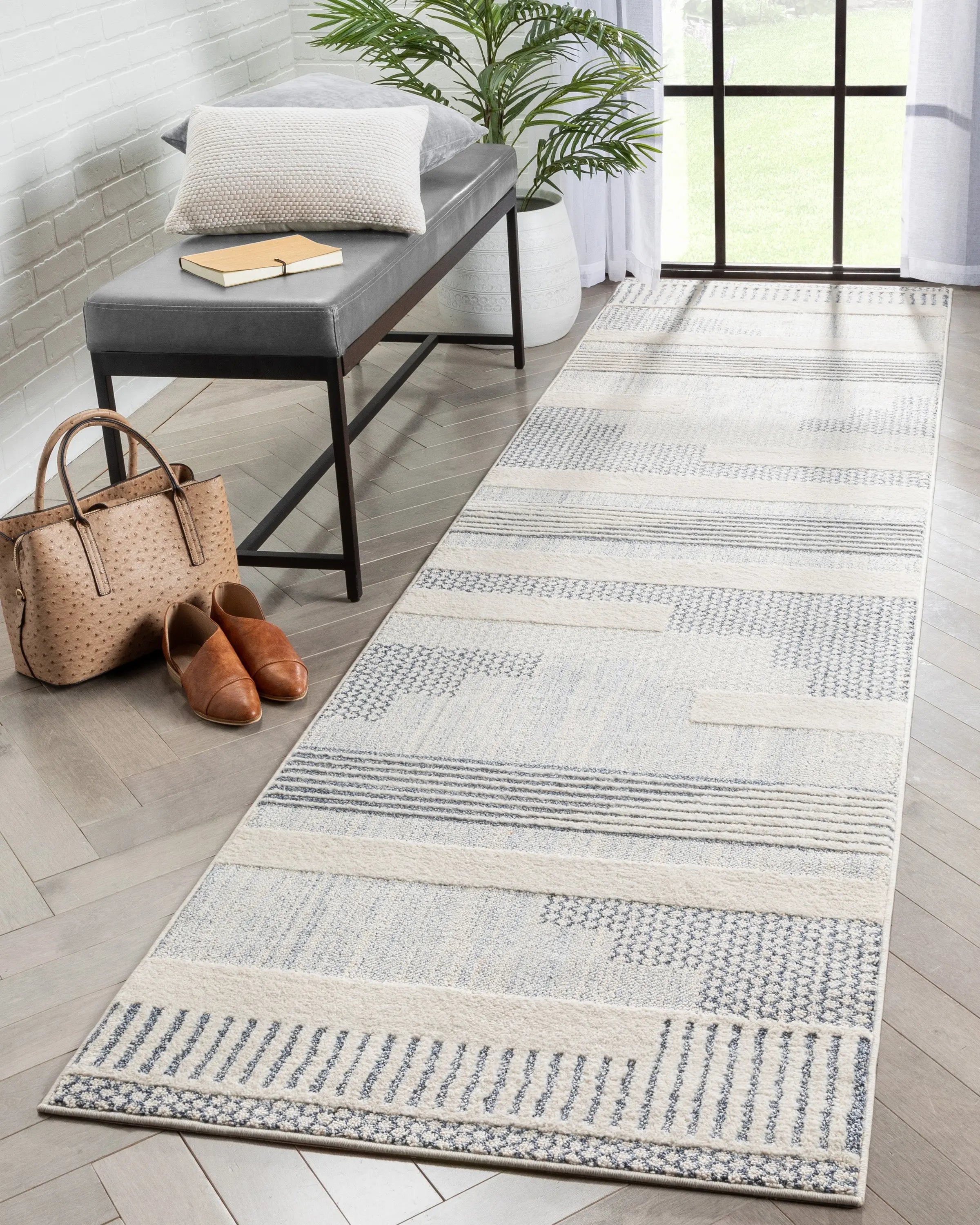 Briar Tribal Geometric Abstract Light Blue Looped Pile Rug Well Woven