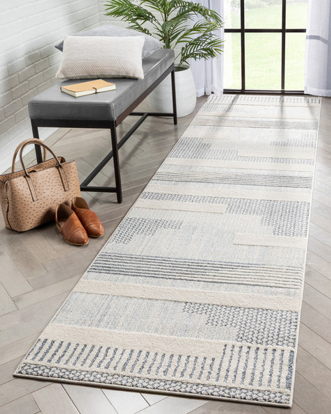 Briar Tribal Geometric Abstract Light Blue Looped Pile Rug