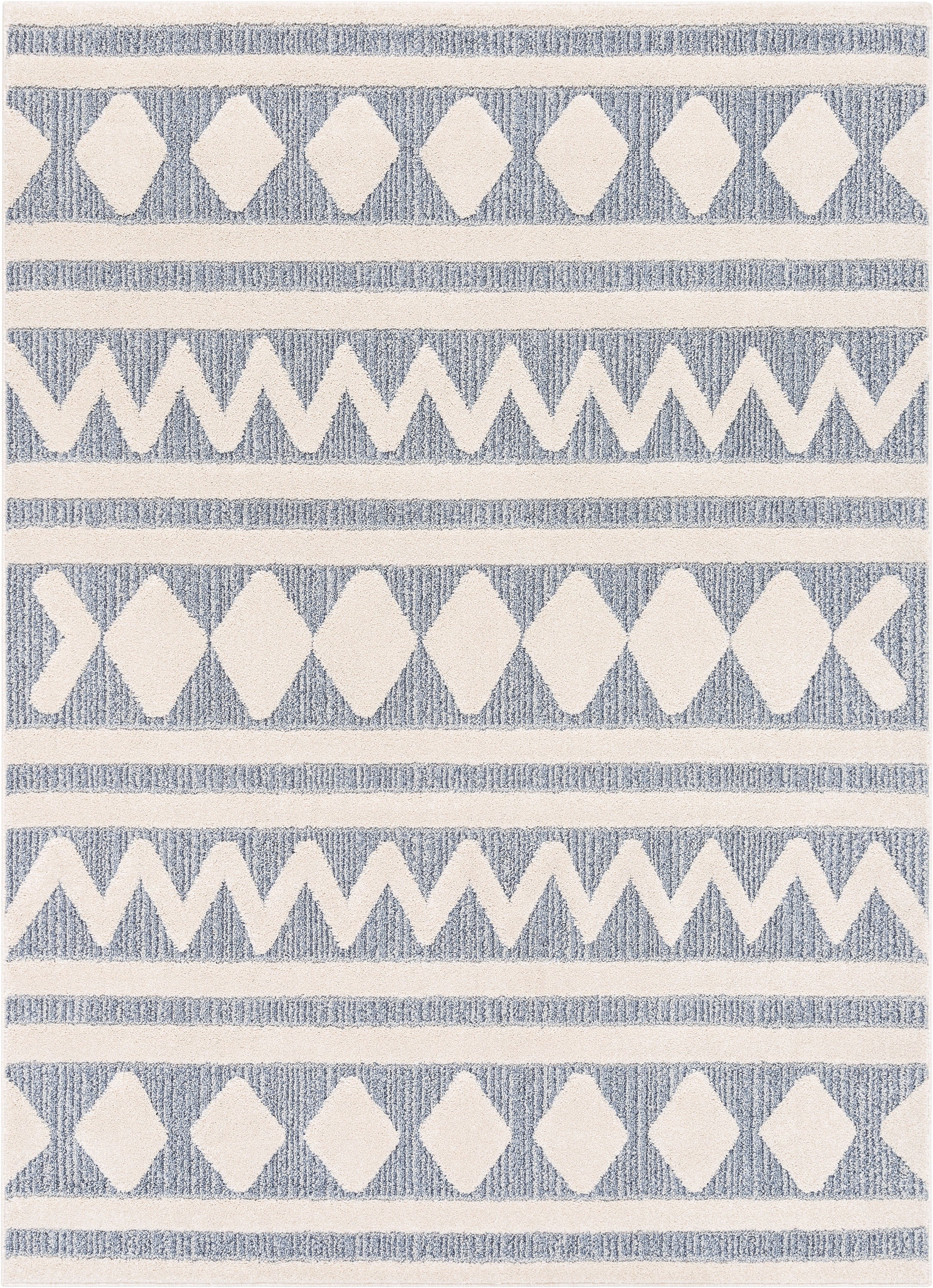 Zara Tribal Moroccan Diamond Pattern Light Blue Looped Pile Rug