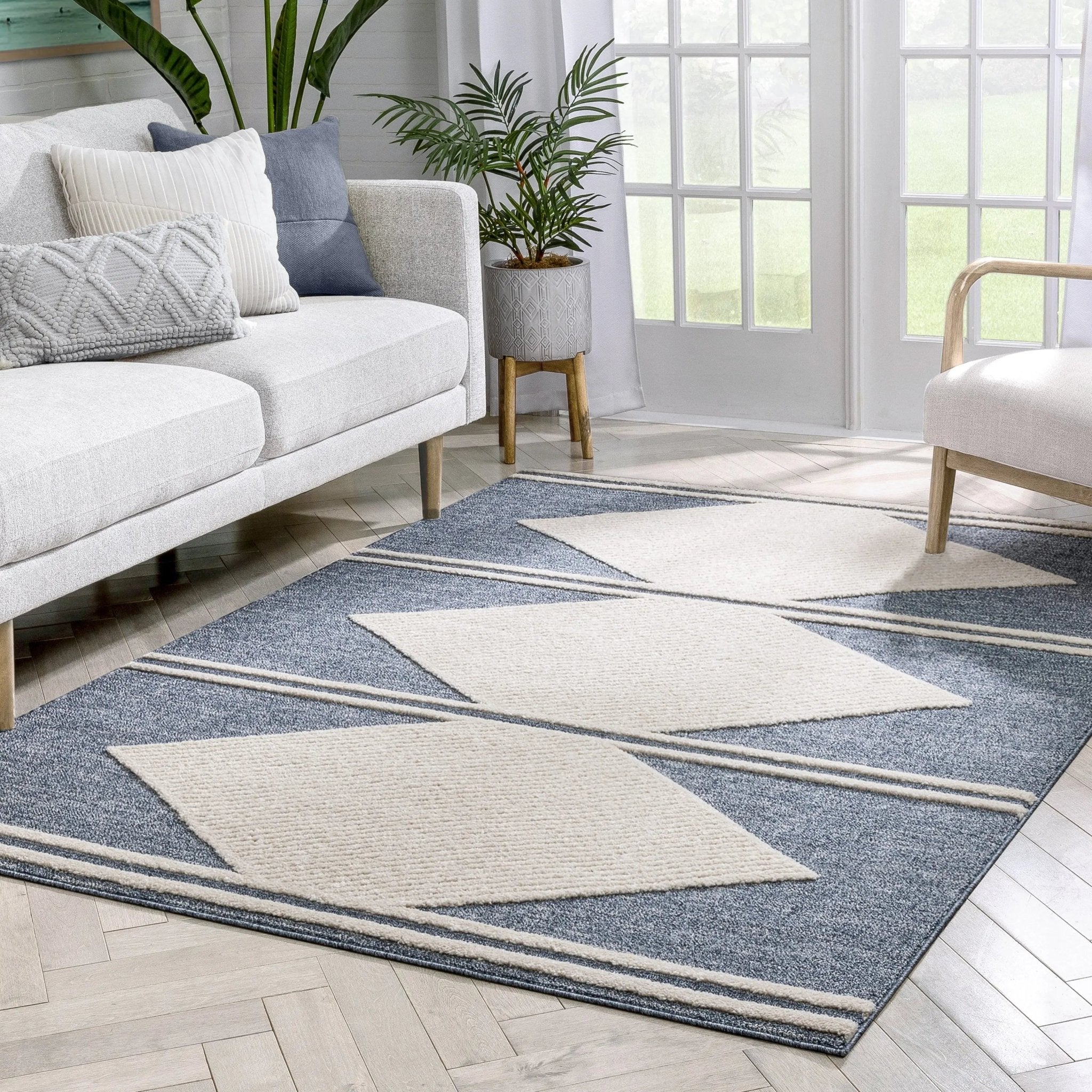 Evie Tribal Diamond Medallion Pattern Blue Looped Pile Rug Well Woven