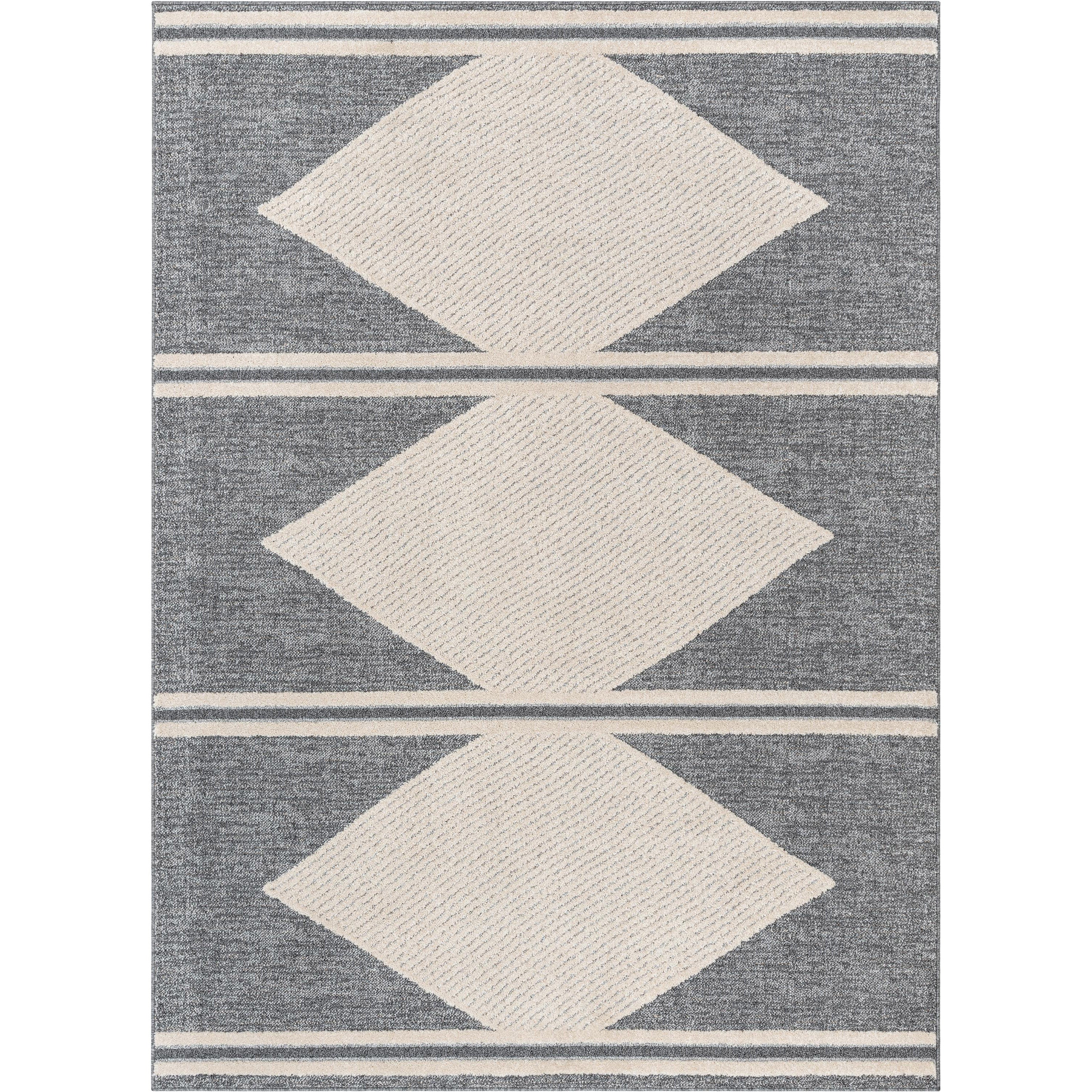 Evie Tribal Diamond Medallion Grey Looped Pile 5'3" x 7'3" Rug