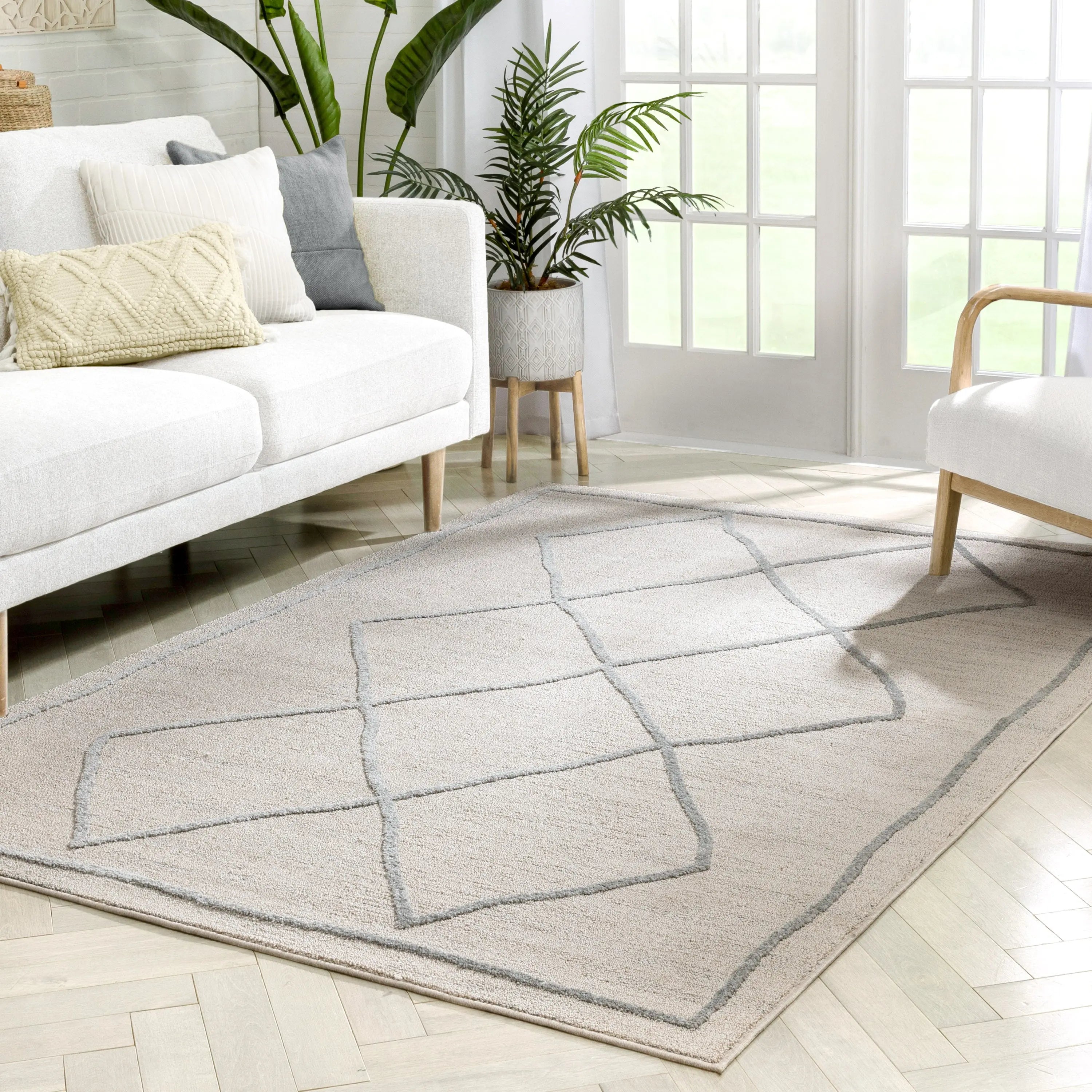 Cora Moroccan Lattice Trellis Beige Looped Pile Rug Well Woven