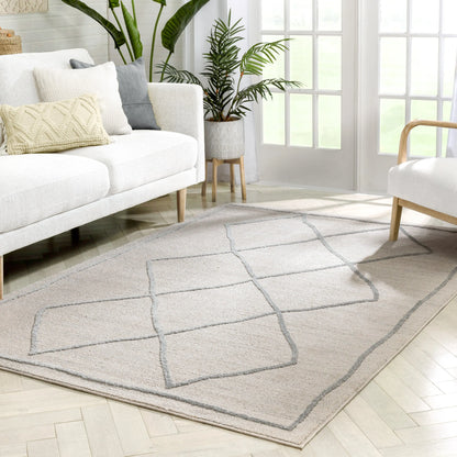 Cora Moroccan Lattice Trellis Beige Looped Pile Rug Well Woven