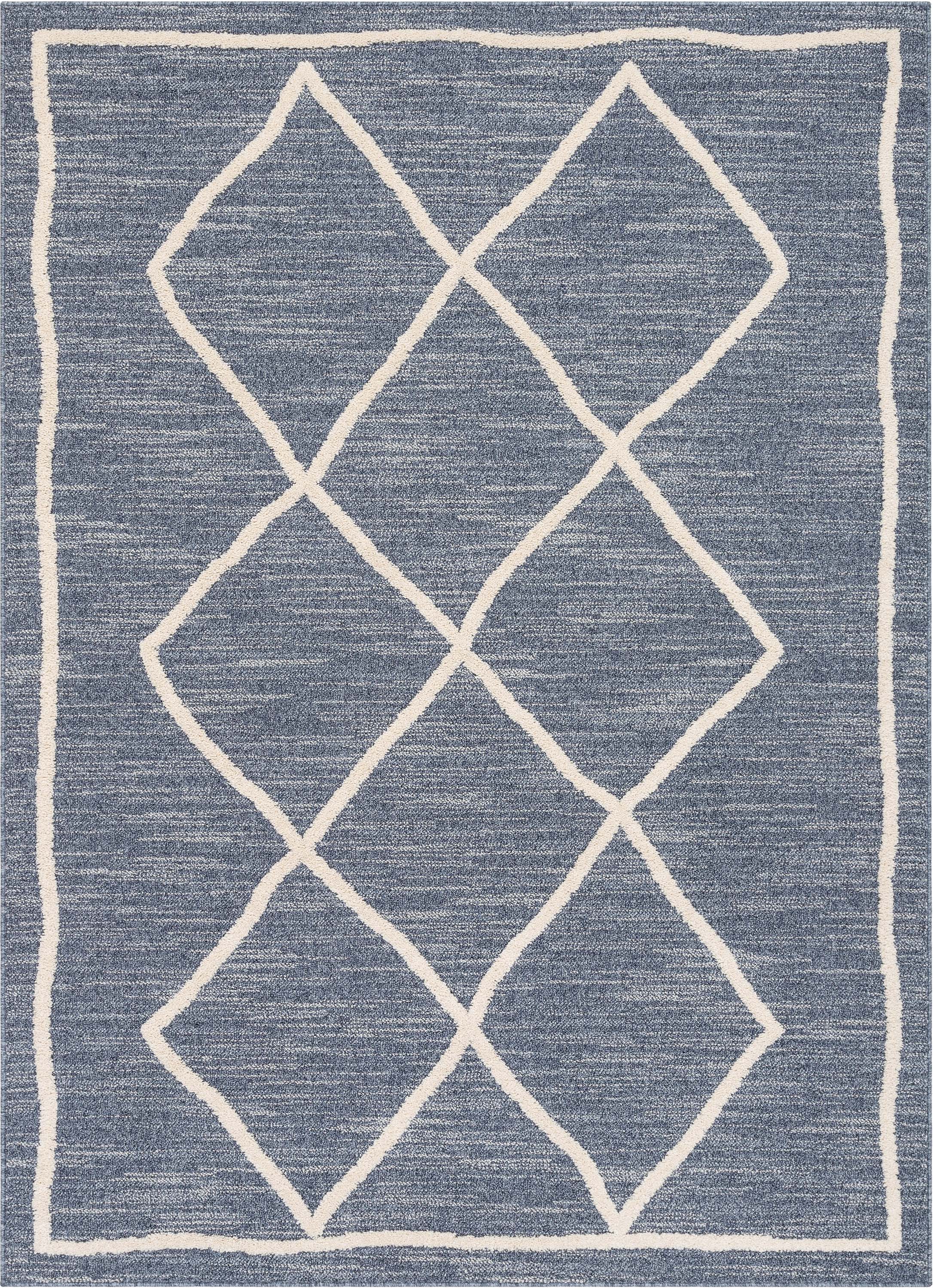 Cora Moroccan Lattice Trellis Blue Looped Pile Rug