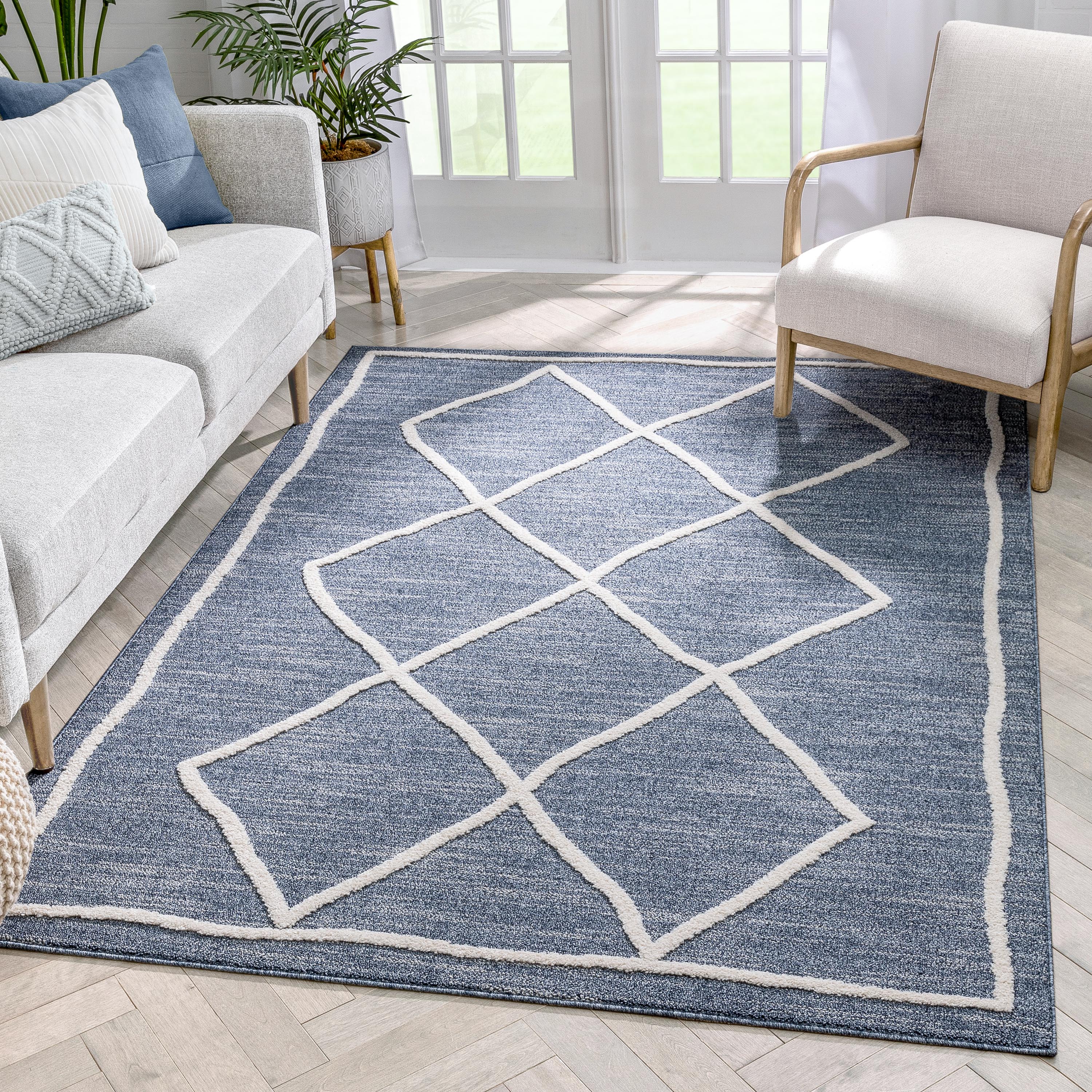 Cora Moroccan Lattice Trellis Blue Looped Pile Rug