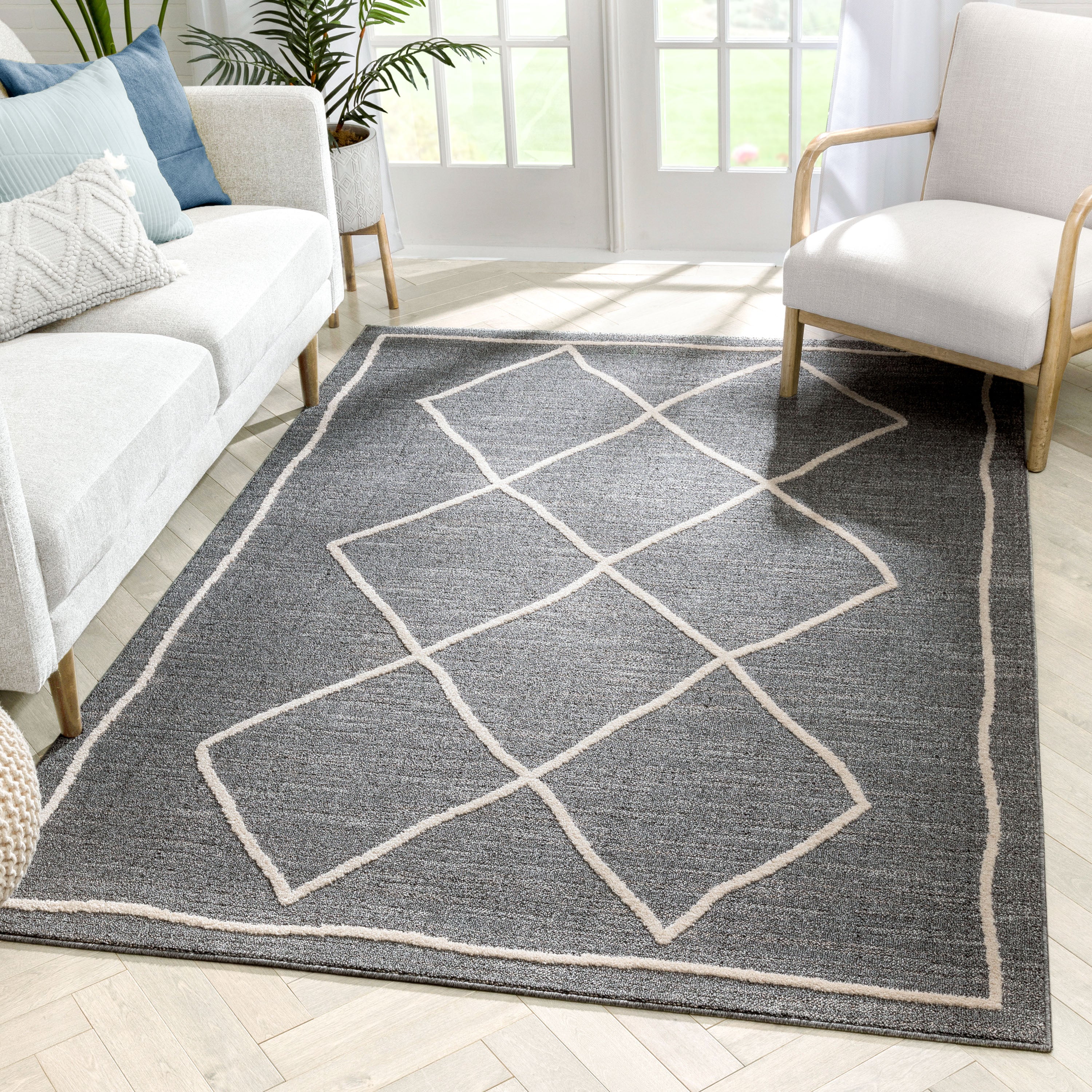 Cora Moroccan Lattice Trellis Grey Looped Pile Rug