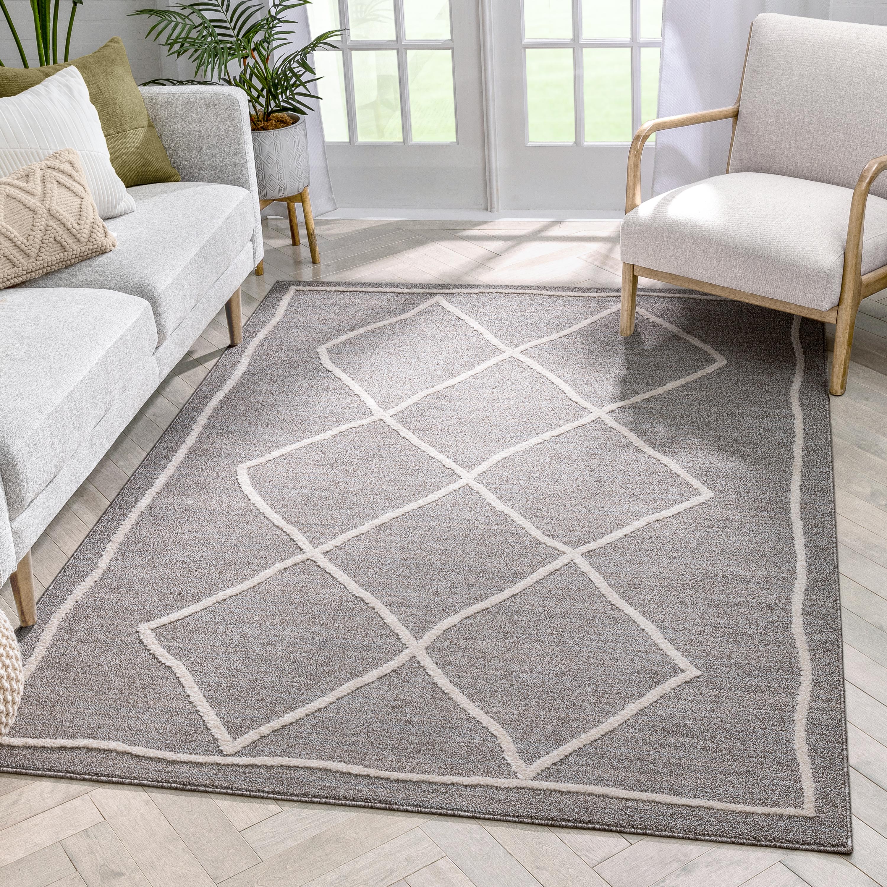 Cora Moroccan Lattice Trellis Taupe Looped Pile Rug