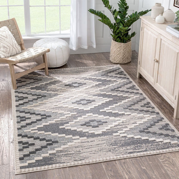 Salena Southwestern Medallion Pattern Ivory Looped Pile Rug