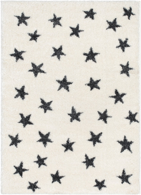 Celestial Skies Modern Stars Pattern Ivory Grey Thick & Ultra Soft Kids Rug