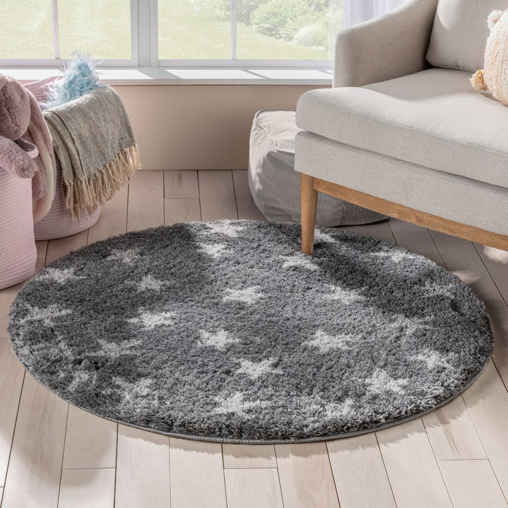 Celestial Skies Modern Stars Pattern Grey Thick & Ultra Soft Kids Rug