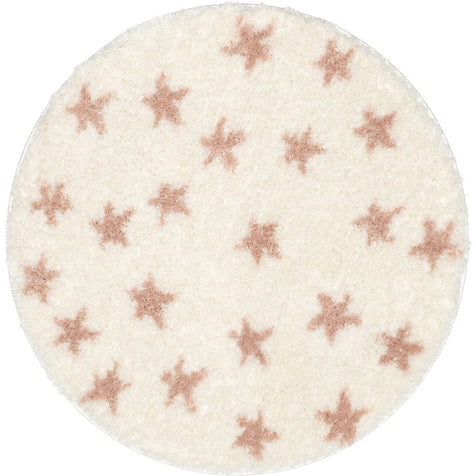 Celestial Skies Modern Stars Pattern Ivory Pink Thick & Ultra Soft Kids Rug