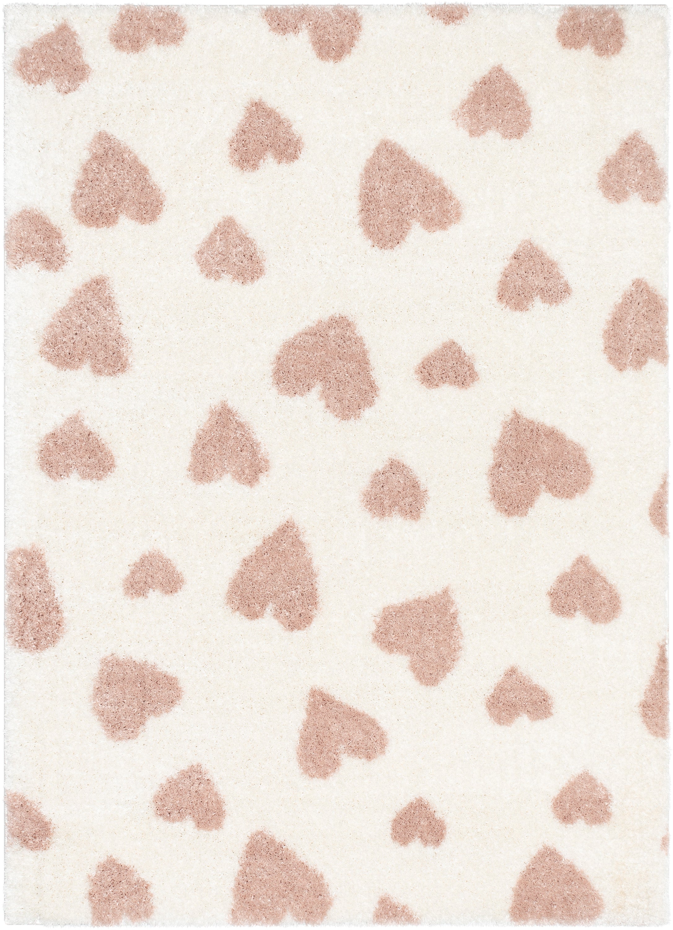 Hearts Modern Heart Pattern Ivory Pink Thick & Ultra Soft Kids Rug